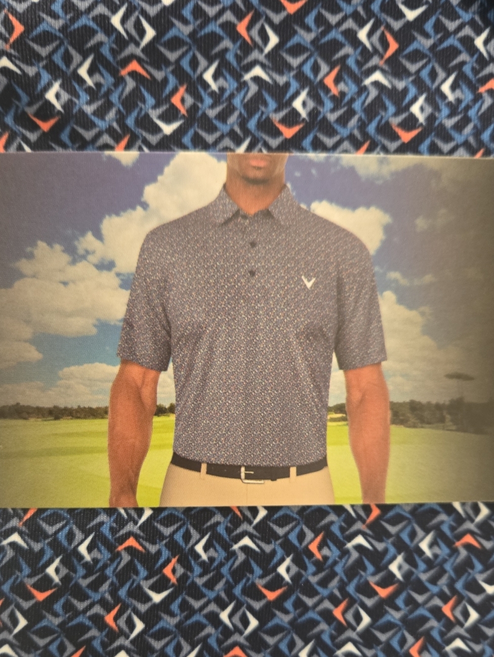 Callaway Men’s Navy Performance Stretch Polo Chevron Print NWT